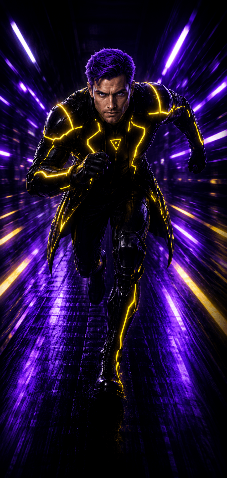 NitroMan charging toward you down a high-speed light tunnel