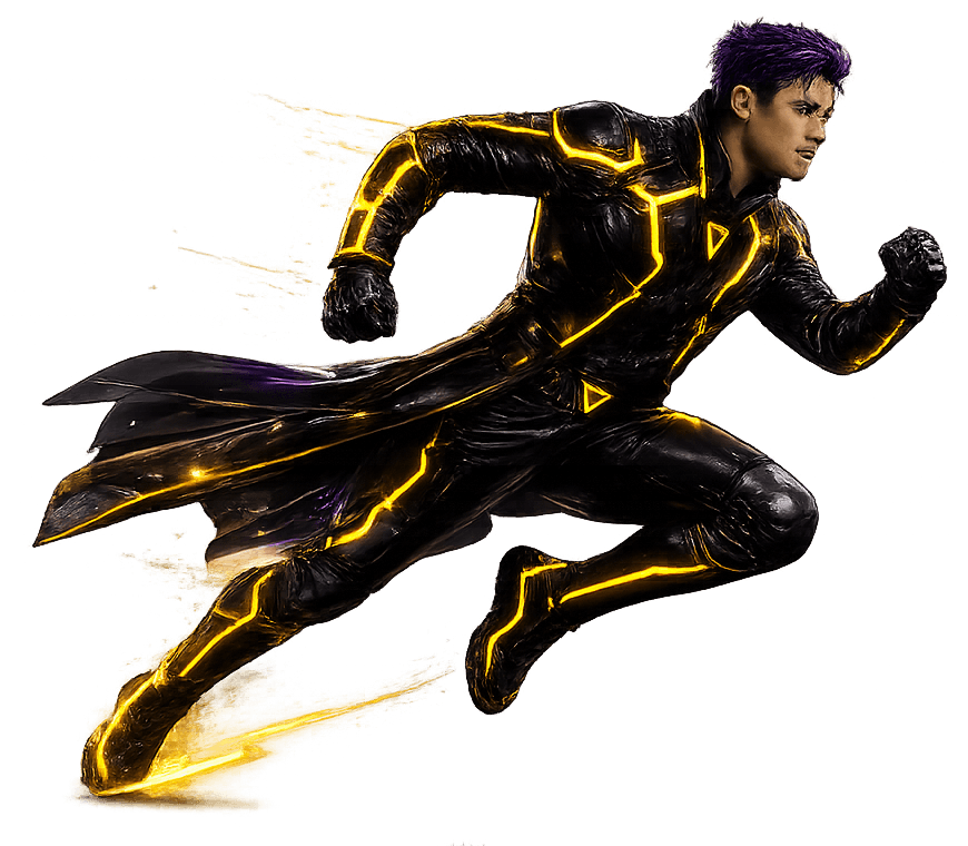 NitroMan sprinting at full speed, trailing streaks of energy